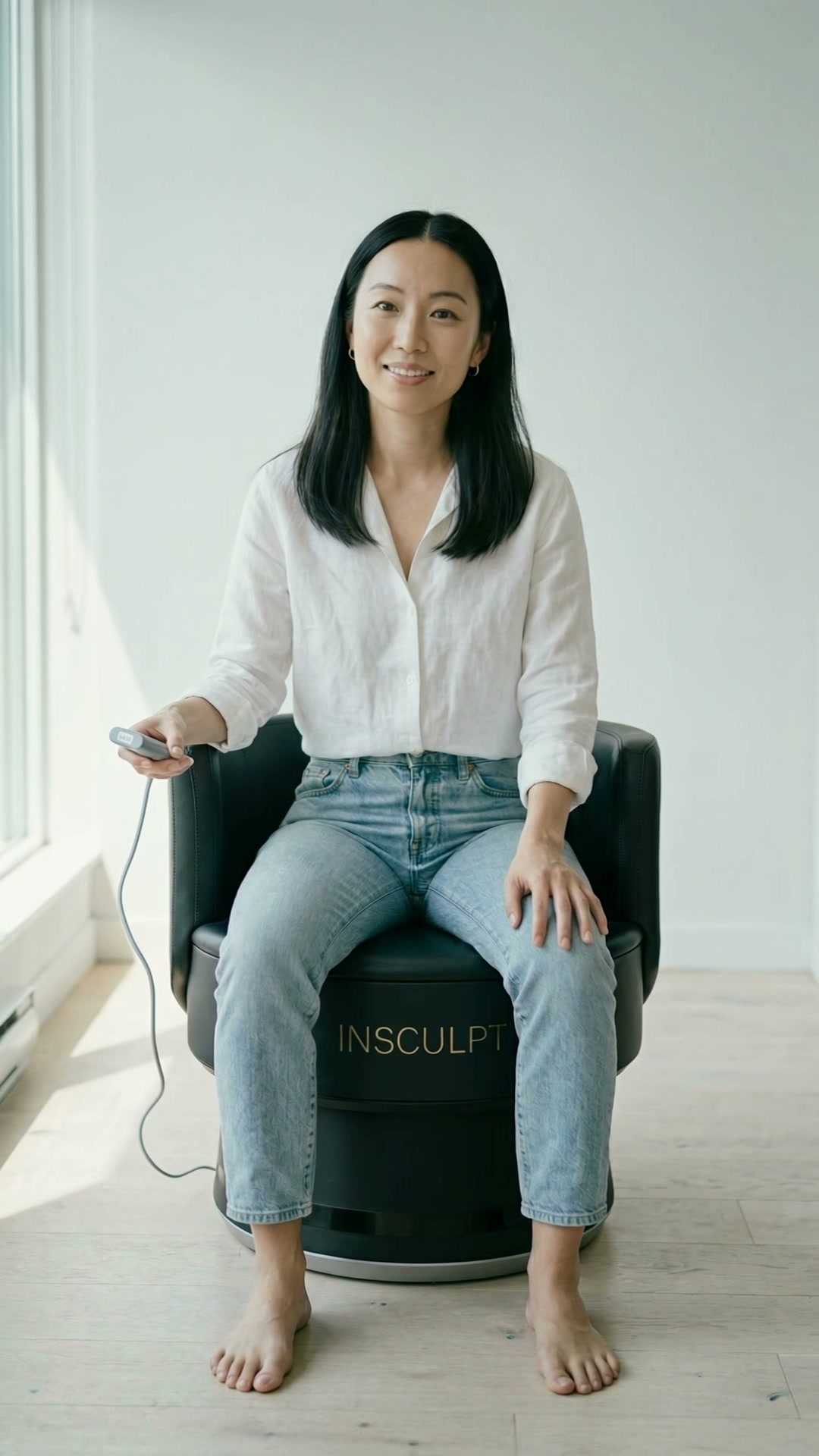 Kunde sitter fullt påkledd i Insculpt Chair